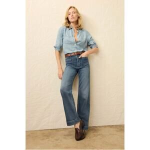 Faherty Jeans Womens 26 Terry Patch Riverton Wide Leg Denim Patch Blue Denim